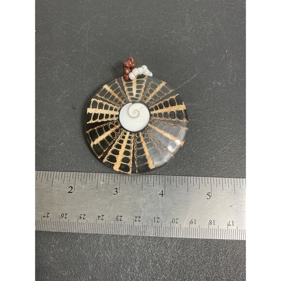 Wood & Shell Round Pendant With Beaded Loop - Picture 3 of 4